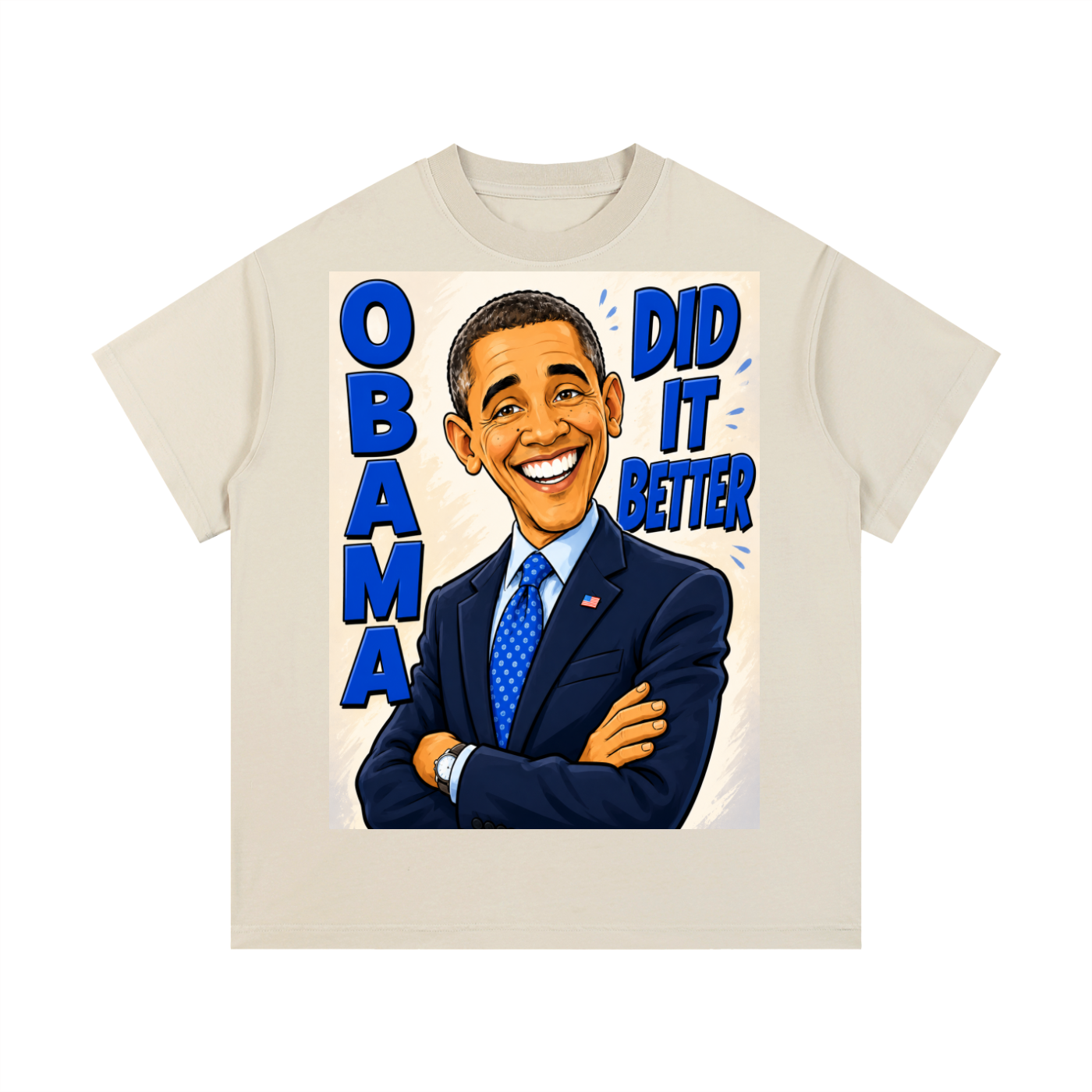 Vintage Wash Cotton T-Shirt - A bold comic-style Obama Did It Better graphic tee featuring bright blue lettering, a confident illustrated design, and a statement-making look perfect for politcal events or everyday streetwear.