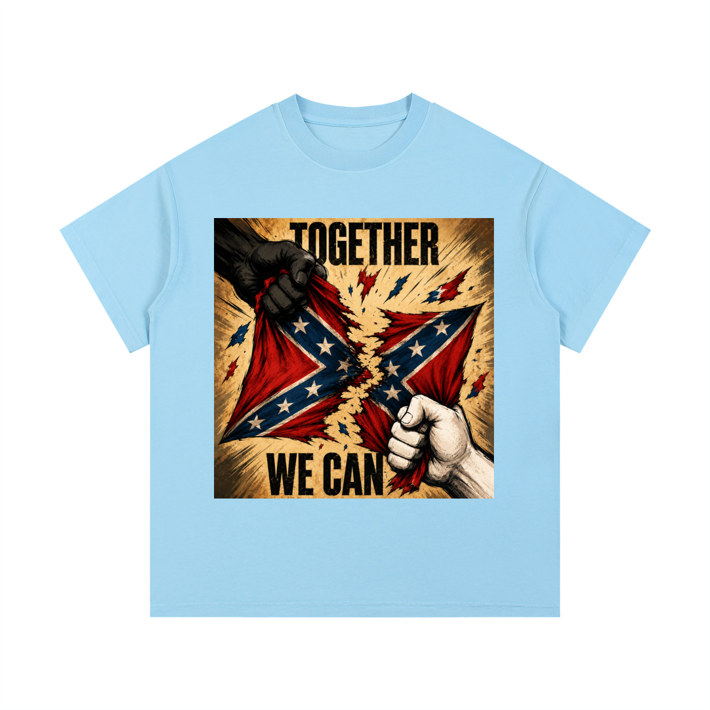 Vintage Wash Cotton T-Shirt - A bold unity graphic tee featuring distressed artwork, clenched fists, and the message “Together We Can.” Designed for those who believe progress starts when people stand together.