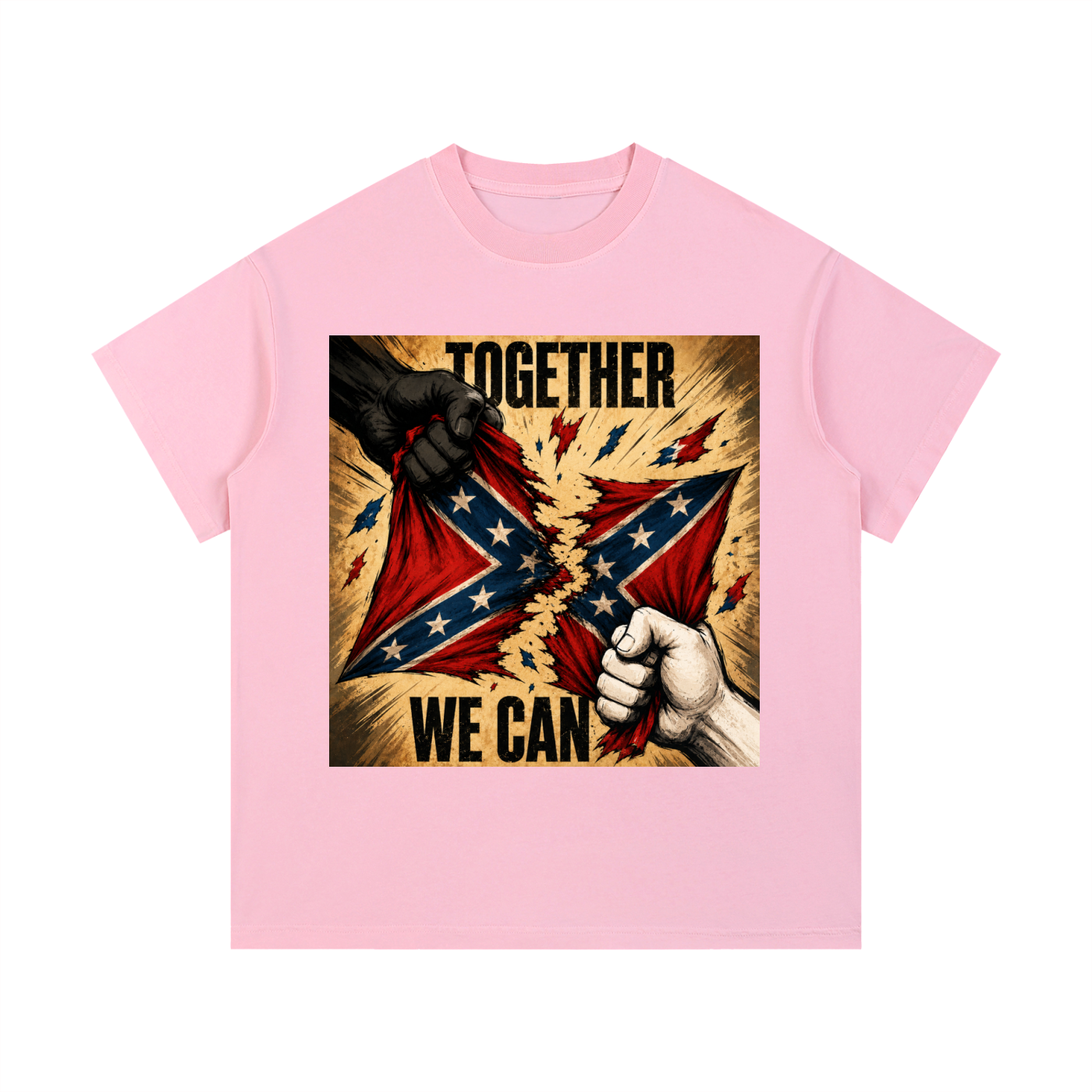 Vintage Wash Cotton T-Shirt - A bold unity graphic tee featuring distressed artwork, clenched fists, and the message “Together We Can.” Designed for those who believe progress starts when people stand together.