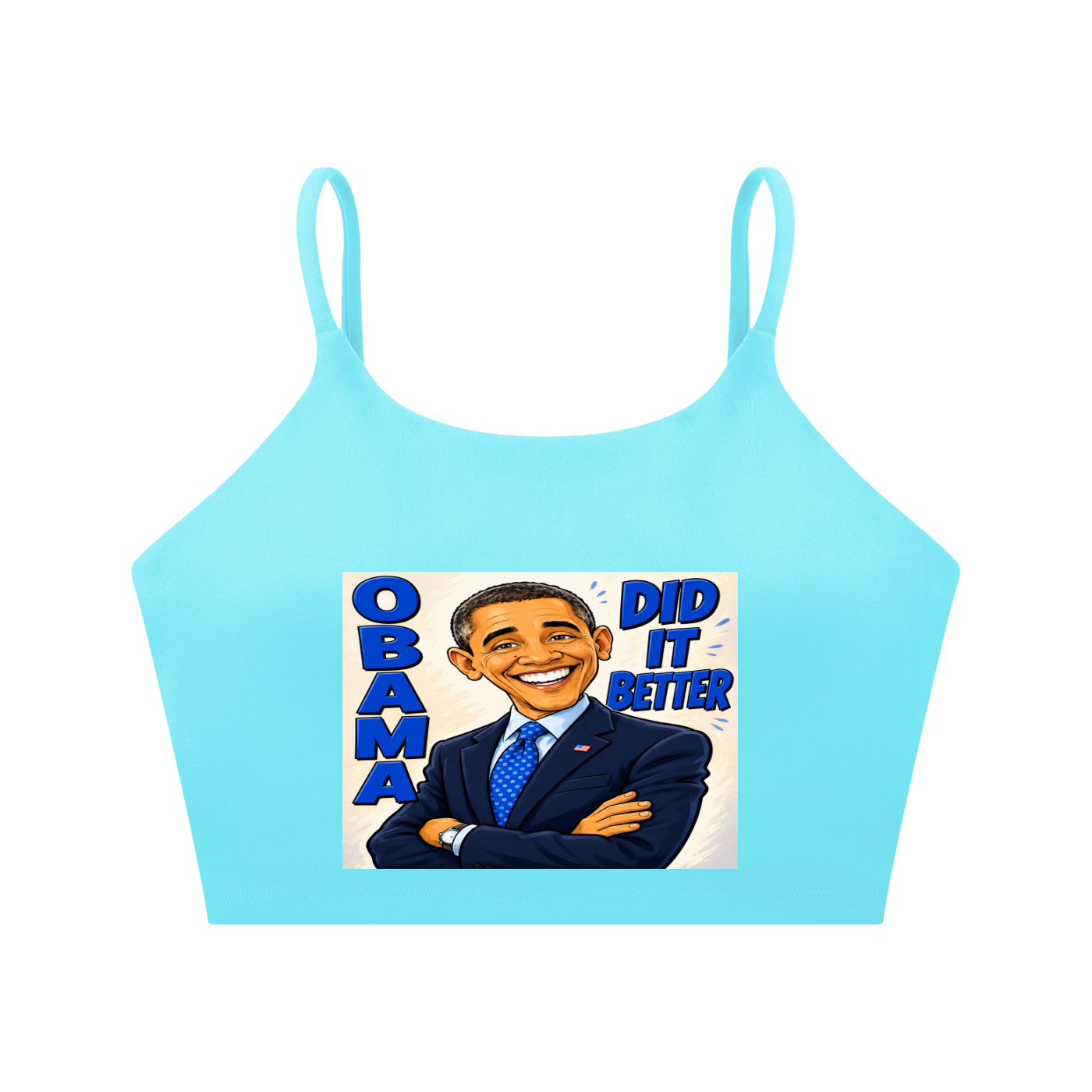 Spaghetti Strap Yoga Sports Bra - A bold comic-style Obama Did It Better graphic tee featuring bright blue lettering, a confident illustrated design, and a statement-making look perfect for everyday streetwear.
