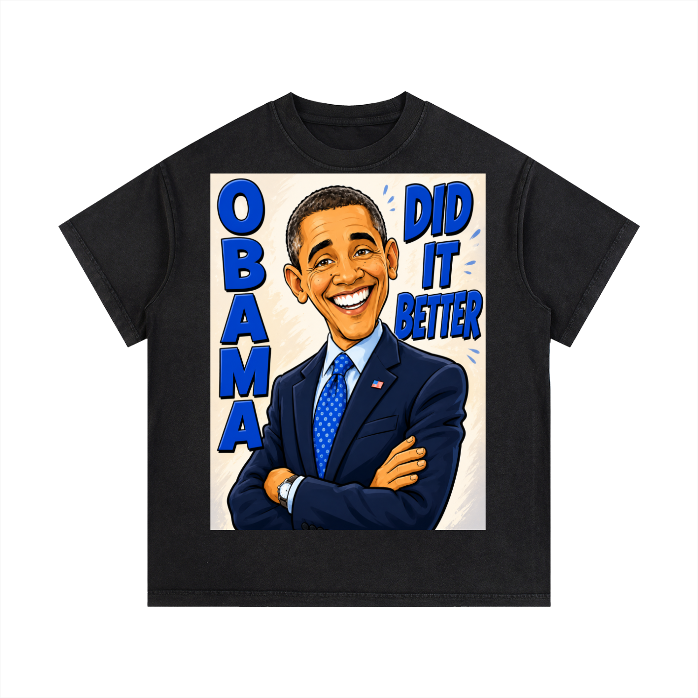 Vintage Wash Cotton T-Shirt - A bold comic-style Obama Did It Better graphic tee featuring bright blue lettering, a confident illustrated design, and a statement-making look perfect for politcal events or everyday streetwear.