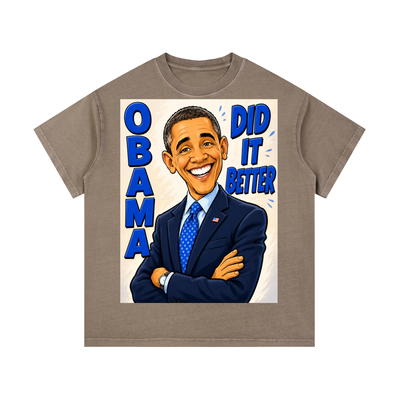 Vintage Wash Cotton T-Shirt - A bold comic-style Obama Did It Better graphic tee featuring bright blue lettering, a confident illustrated design, and a statement-making look perfect for politcal events or everyday streetwear.