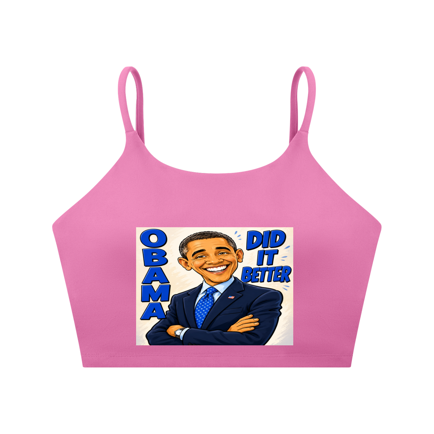 Spaghetti Strap Yoga Sports Bra - A bold comic-style Obama Did It Better graphic tee featuring bright blue lettering, a confident illustrated design, and a statement-making look perfect for everyday streetwear.