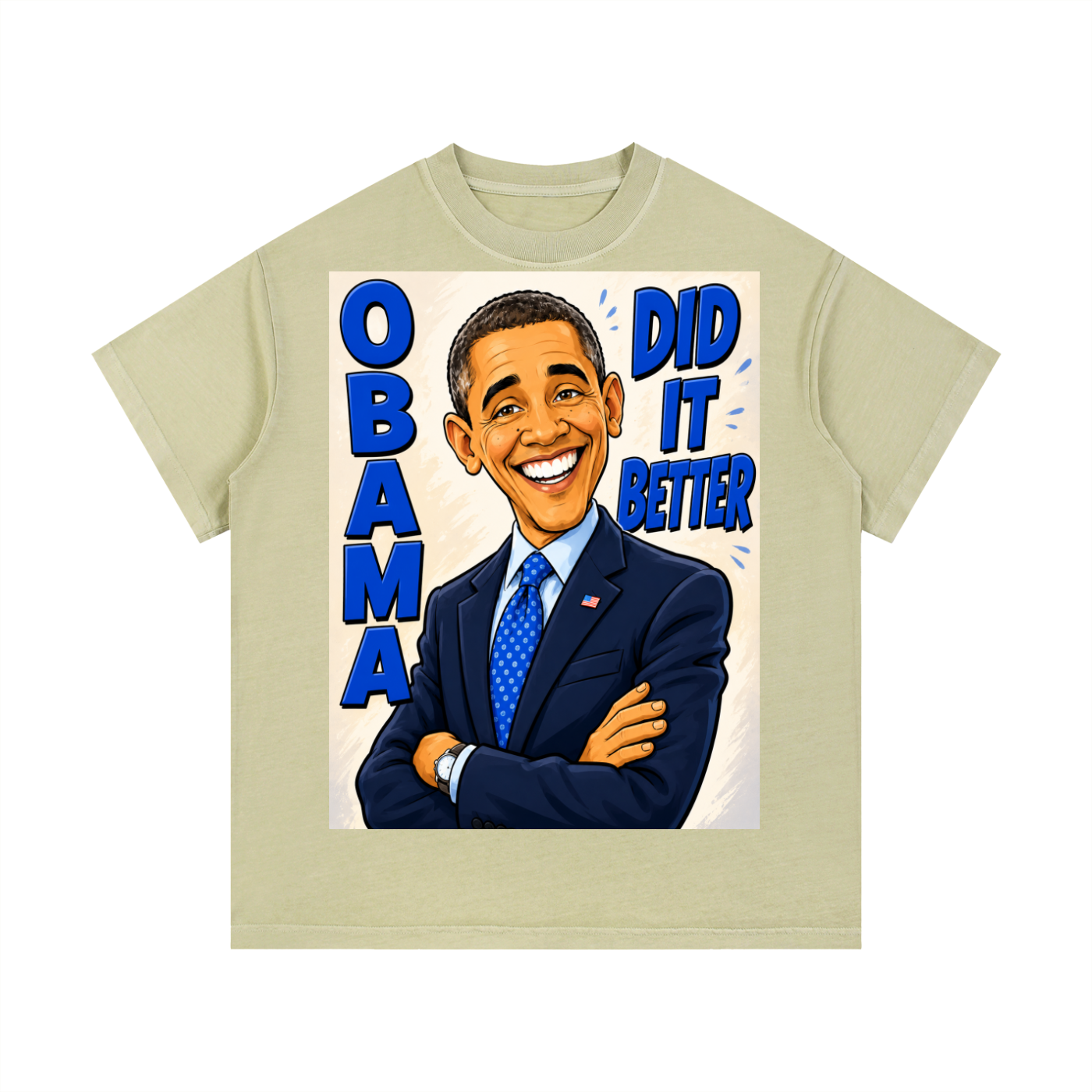 Vintage Wash Cotton T-Shirt - A bold comic-style Obama Did It Better graphic tee featuring bright blue lettering, a confident illustrated design, and a statement-making look perfect for politcal events or everyday streetwear.