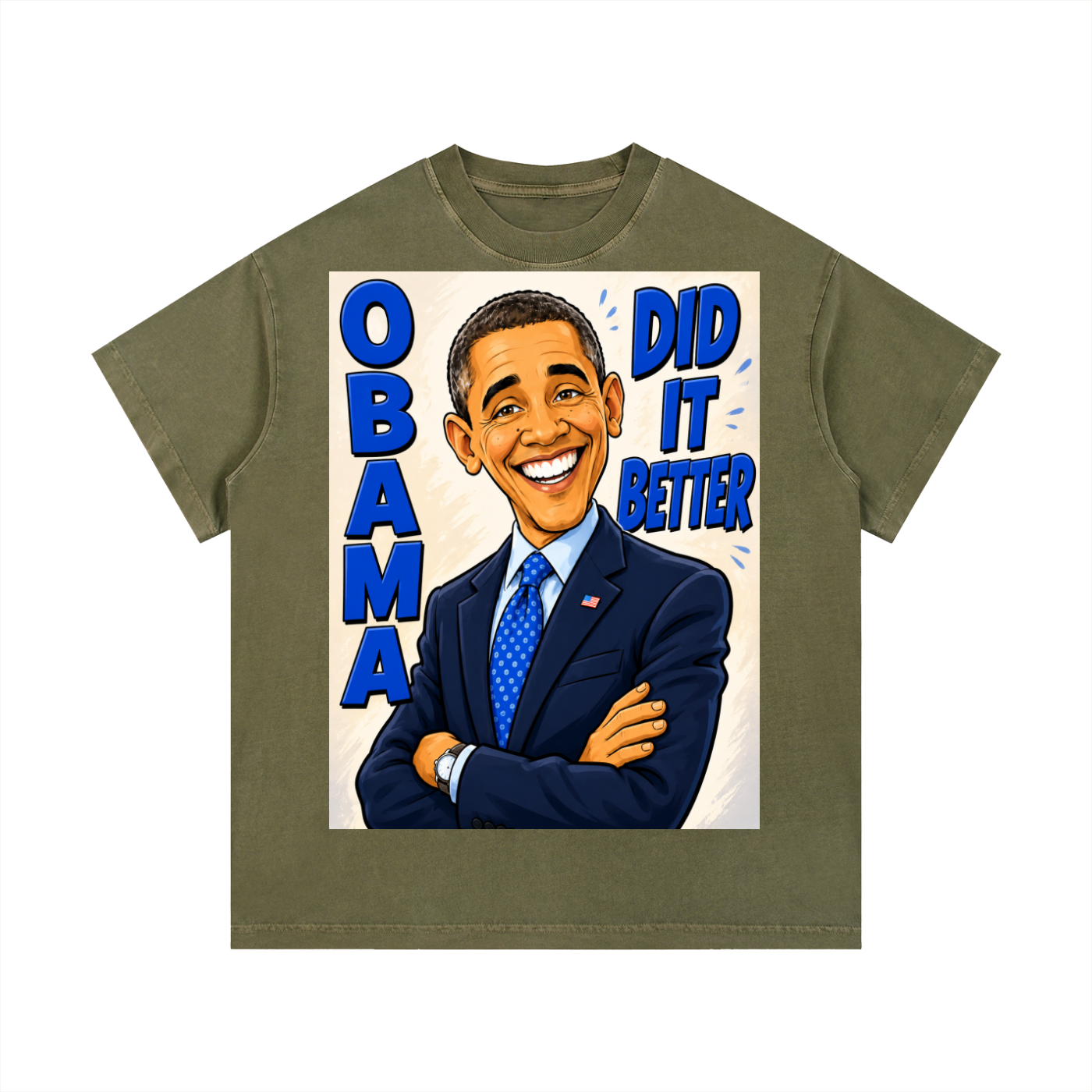 Vintage Wash Cotton T-Shirt - A bold comic-style Obama Did It Better graphic tee featuring bright blue lettering, a confident illustrated design, and a statement-making look perfect for politcal events or everyday streetwear.
