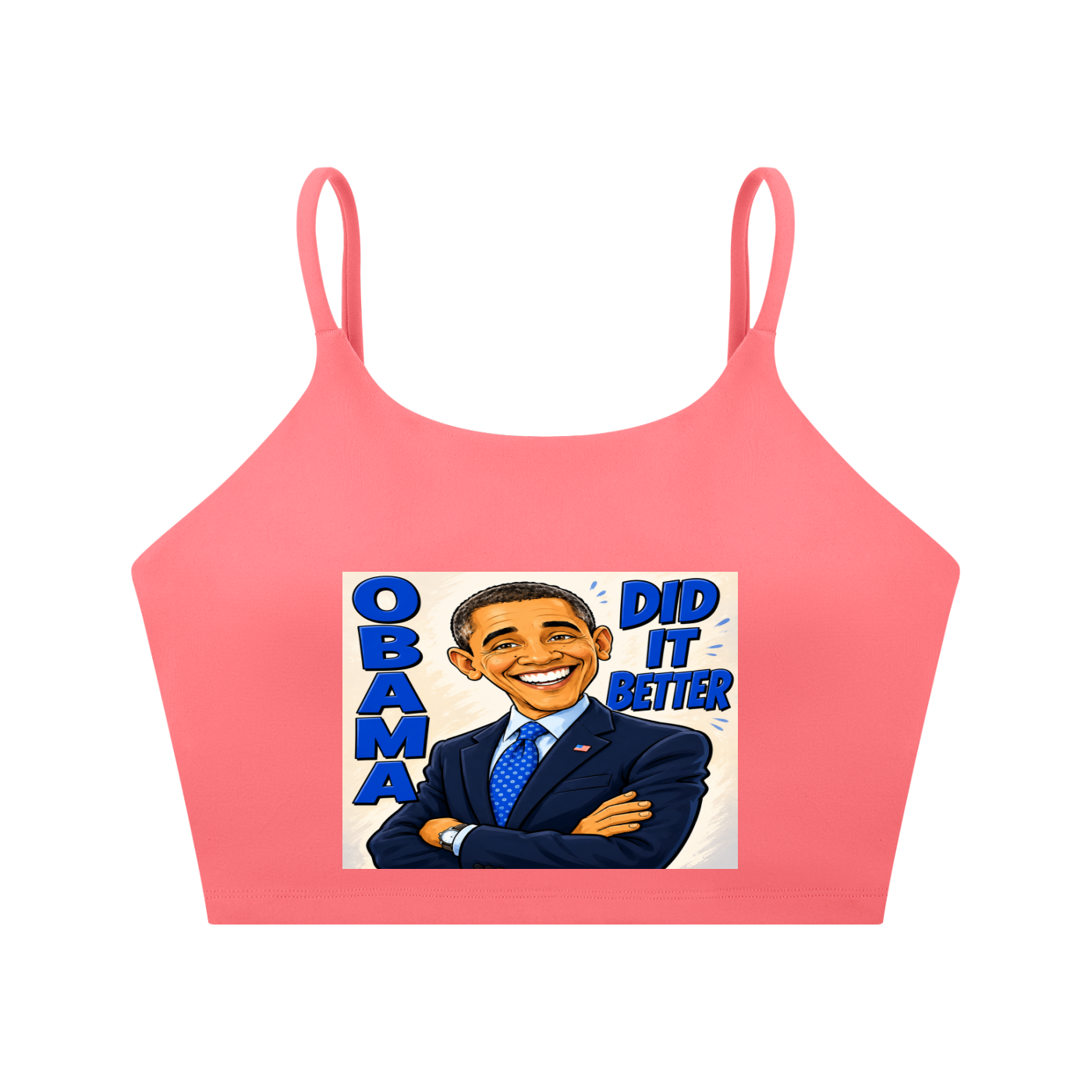 Spaghetti Strap Yoga Sports Bra - A bold comic-style Obama Did It Better graphic tee featuring bright blue lettering, a confident illustrated design, and a statement-making look perfect for everyday streetwear.