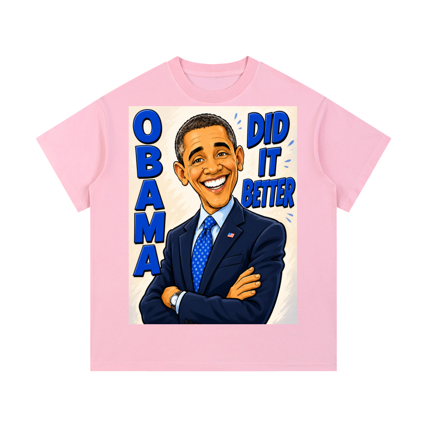 Vintage Wash Cotton T-Shirt - A bold comic-style Obama Did It Better graphic tee featuring bright blue lettering, a confident illustrated design, and a statement-making look perfect for politcal events or everyday streetwear.